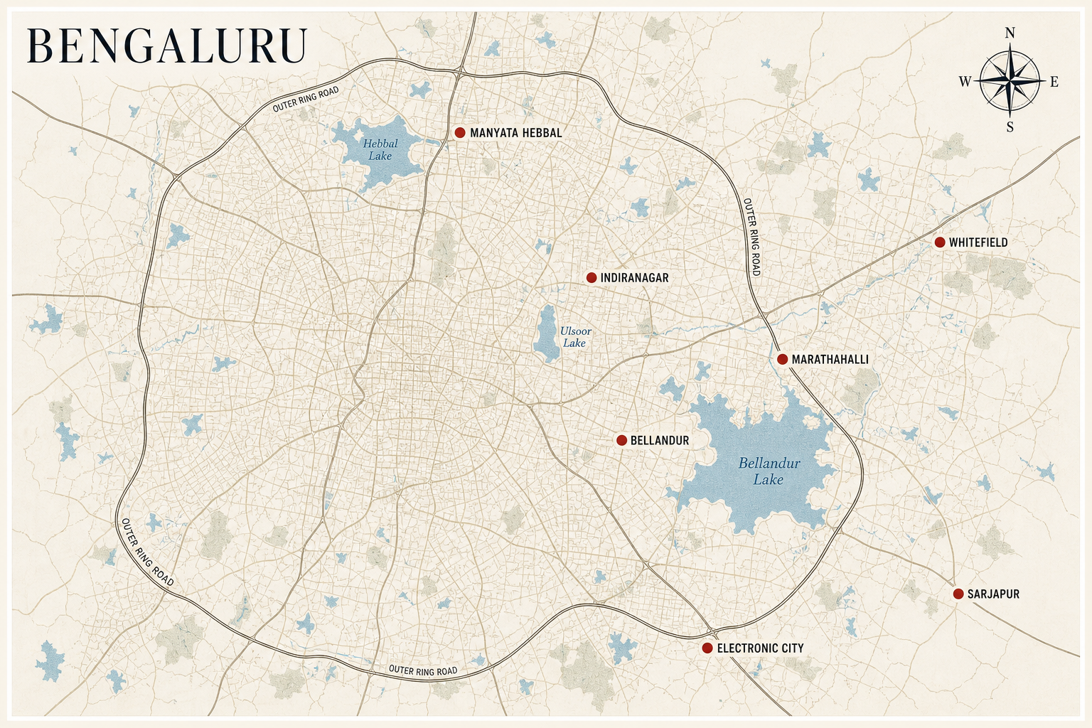 Bengaluru corporate mobility hotspots: Whitefield, Electronic City, Bellandur, Manyata Hebbal, Indiranagar, Sarjapur, Marathahalli