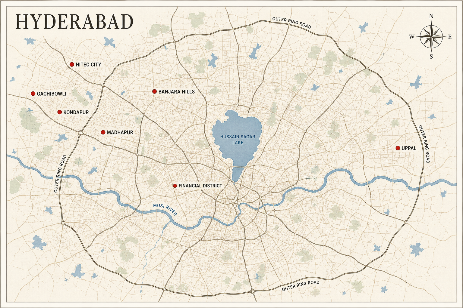 Hyderabad corporate mobility hotspots: HITEC City, Gachibowli, Kondapur, Banjara Hills, Uppal, Madhapur, Financial District